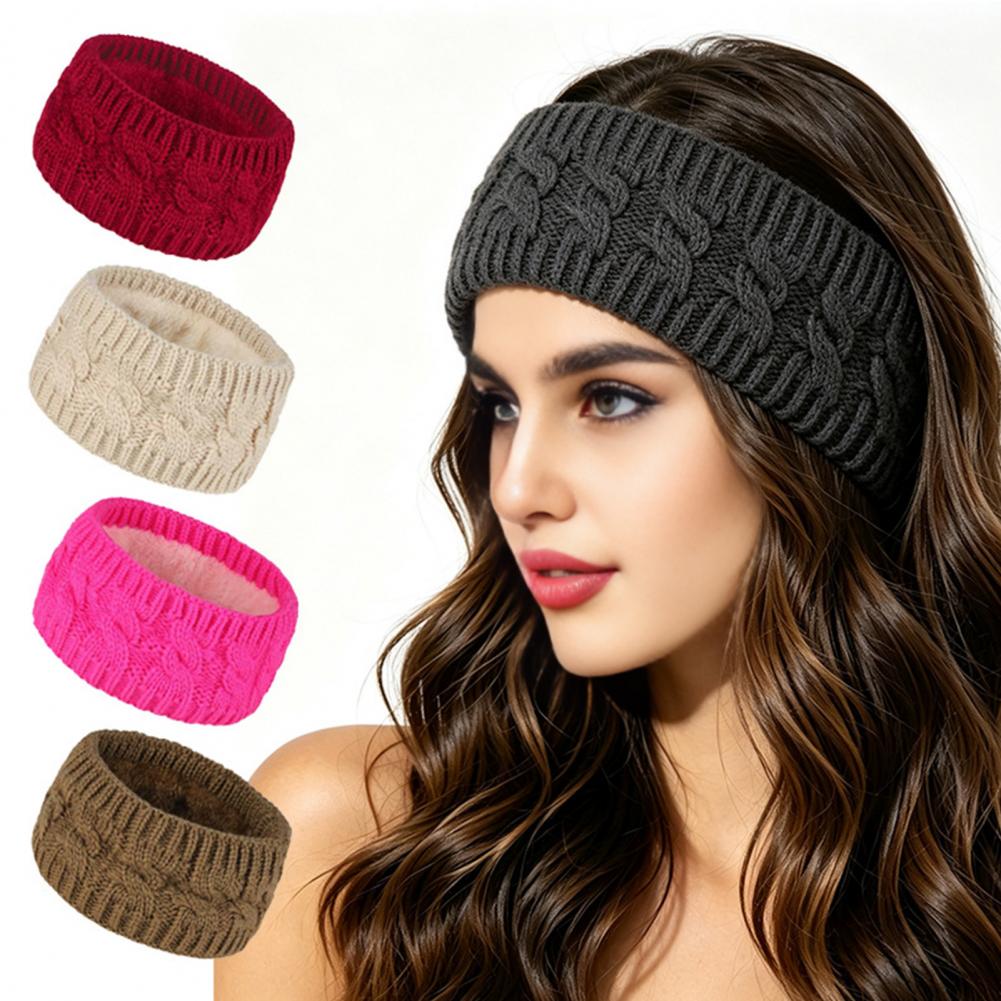 Fleece Ear Warmer Band - Elastyczna dzianinowa opaska na włosy, zimowe
