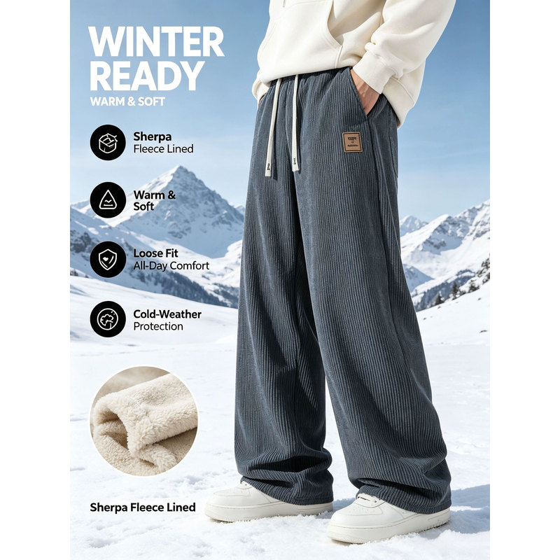Corduroy Pant Warm - Męskie zimowe spodnie sportowe z tkaniny