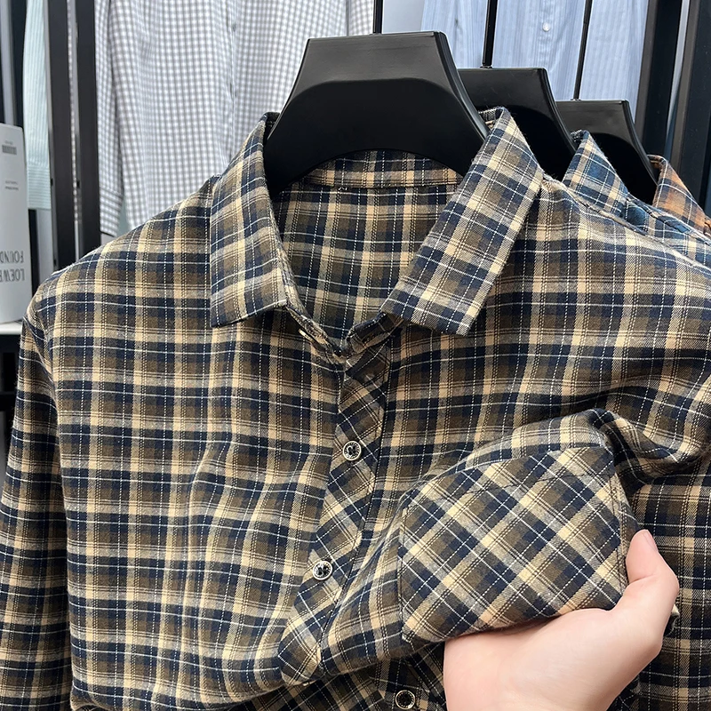 Flannel Shirt Lined - Męska koszula w kratę z kołnierzykiem,